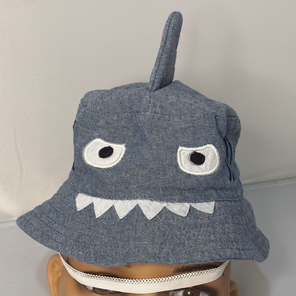 Miller Baby Shark Chambray Cotton Bucket Hat Blue 3D Fin 46cm